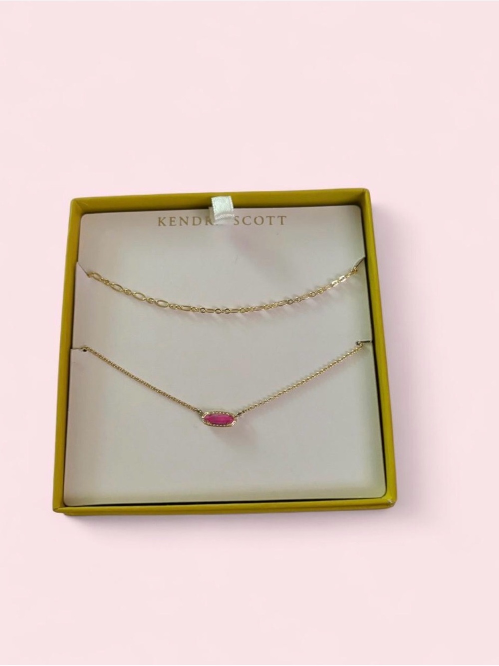 Kendra Scott Gold Layered Necklace with Pink Oval Pendant